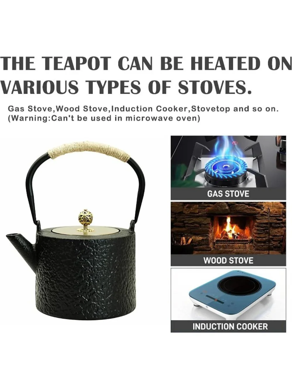 Black Cast Iron Kitchen Japanese Tetsubin Tea Pot 40.6oz Stovetop Tea Kettle